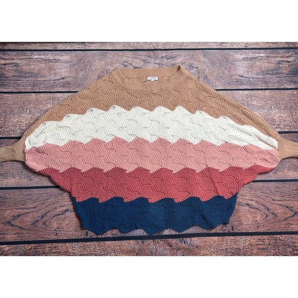 Andree By Unit 5 Color Block Open Knit Oversized Batwing Sleeve Sweater Womens M - Picture 1 of 6